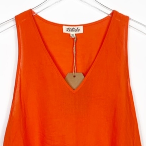 Listicle Orange Linen Blend V Neck Tank Top - Picture 2 of 8